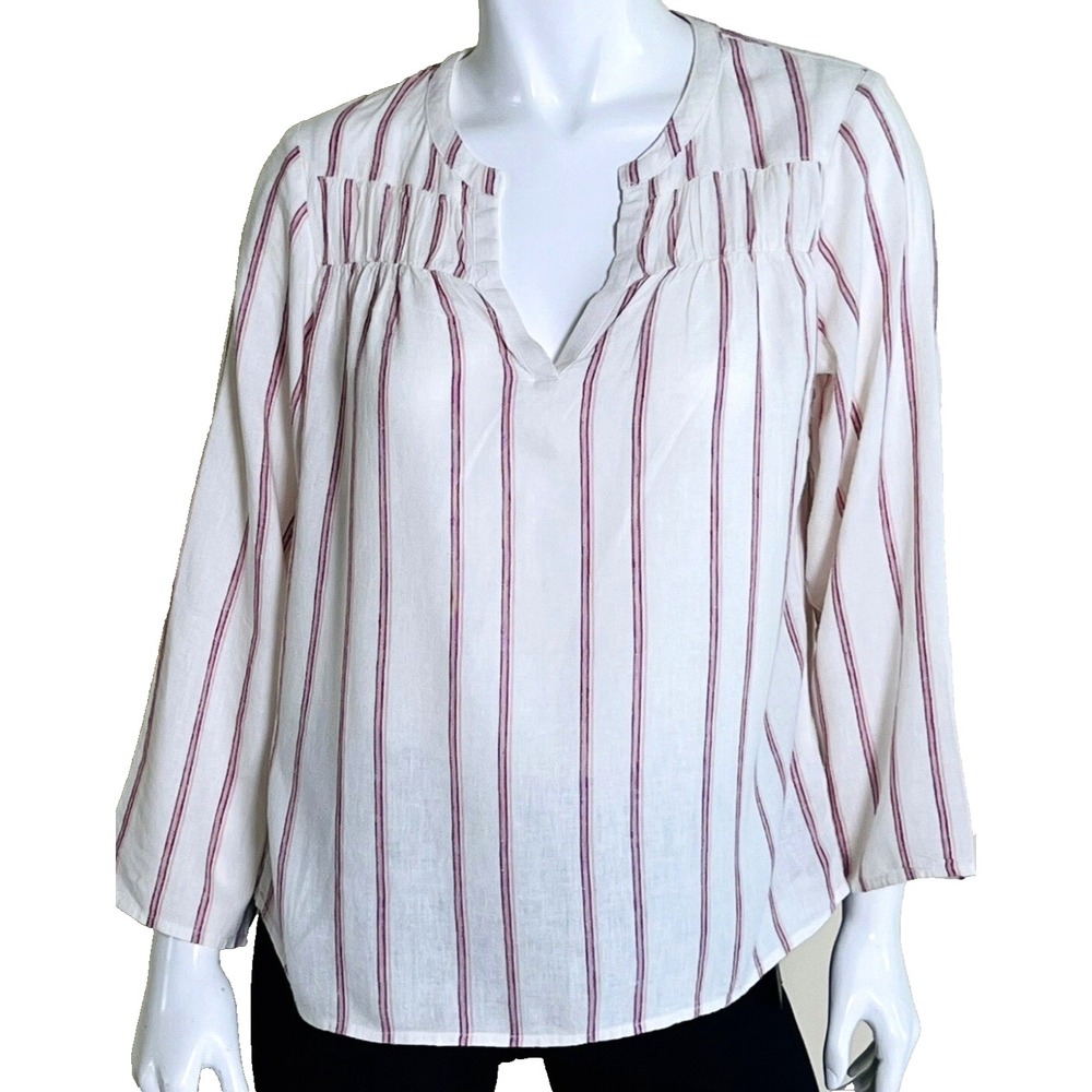 Splendid Linen Burgundy Striped Coastal Romantic Tunic Top Womens XXL EUC $158